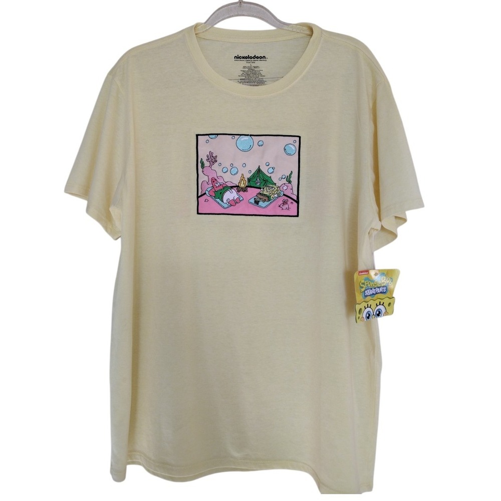 Nickelodeon T Shirt Men L Yellow SpongeBob SquarePants Embroidered Graphic